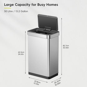 EKO EcoNova sensor-activation highlights touchless operation for hygienic disposal.