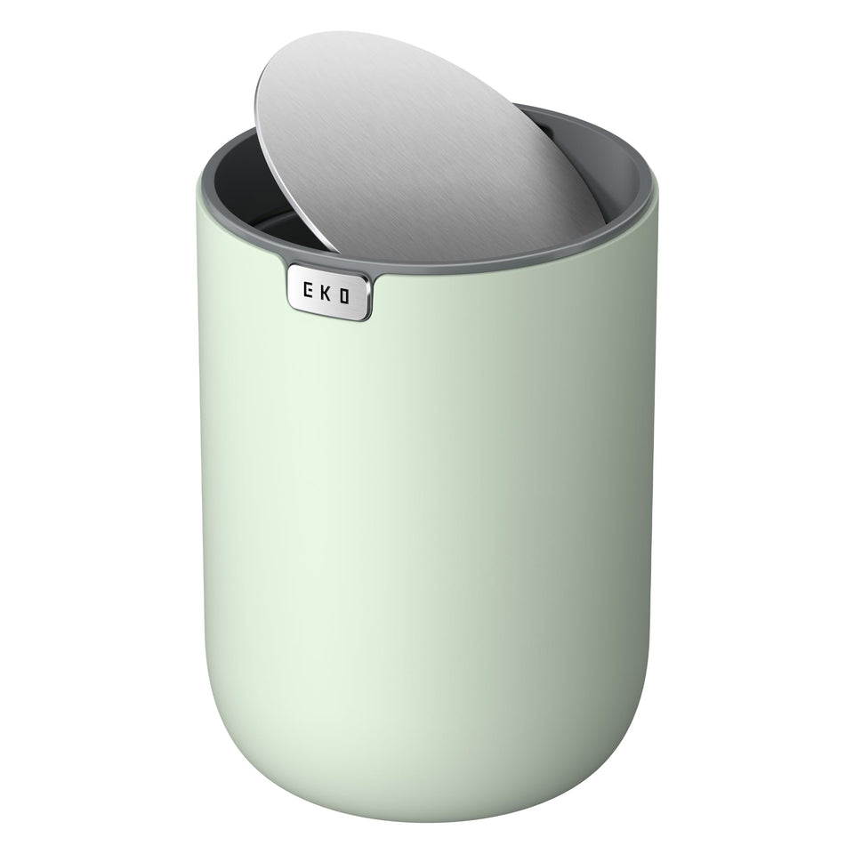 EKO Fandy Sage swing-top trash can on countertop keeps space tidy