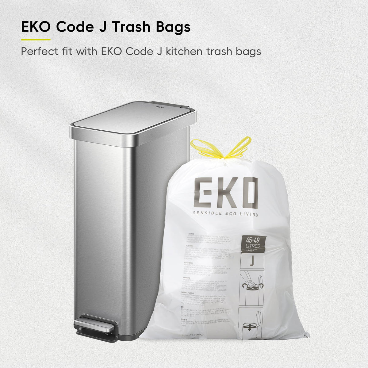 EKO Hudson Slim 50L liner ring keeps bags secure.