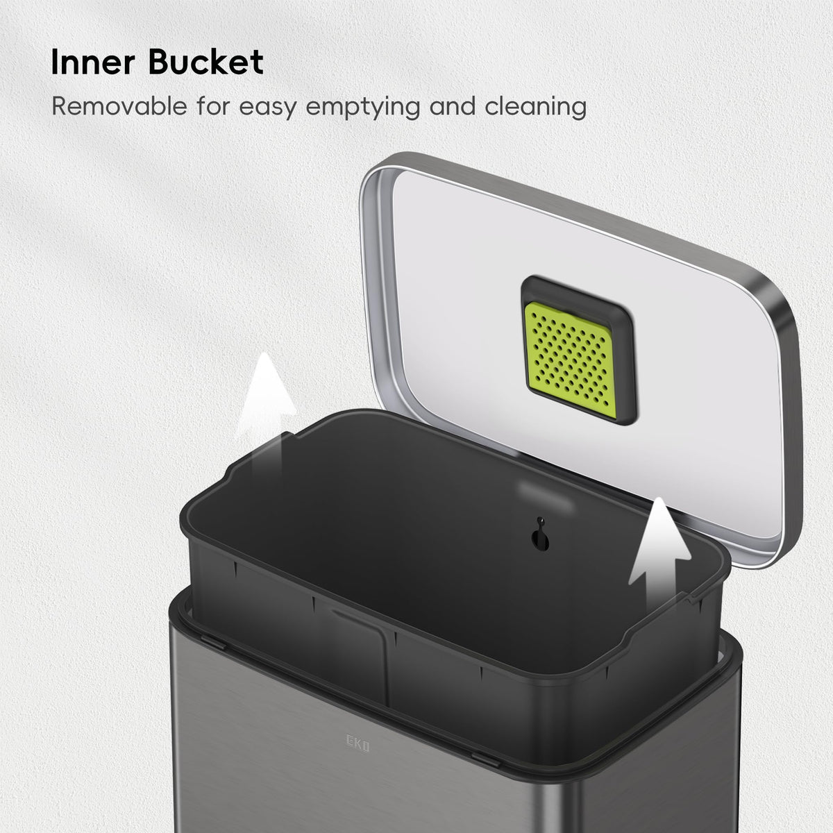 EKO Madison 50L capacity fits recyclables or waste in compact spaces.