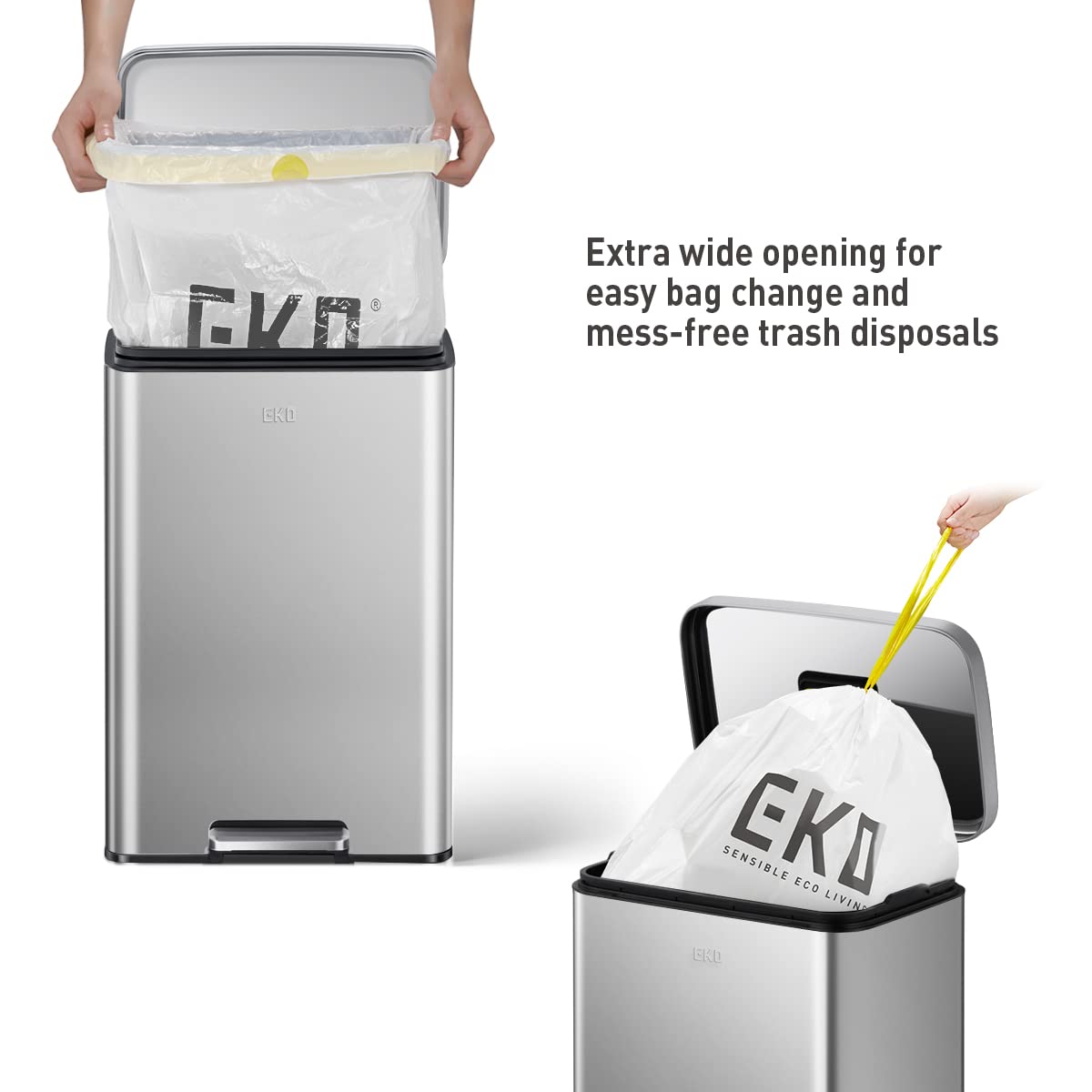 Bag fixer slot keeps trash bags in place in the EKO Madison