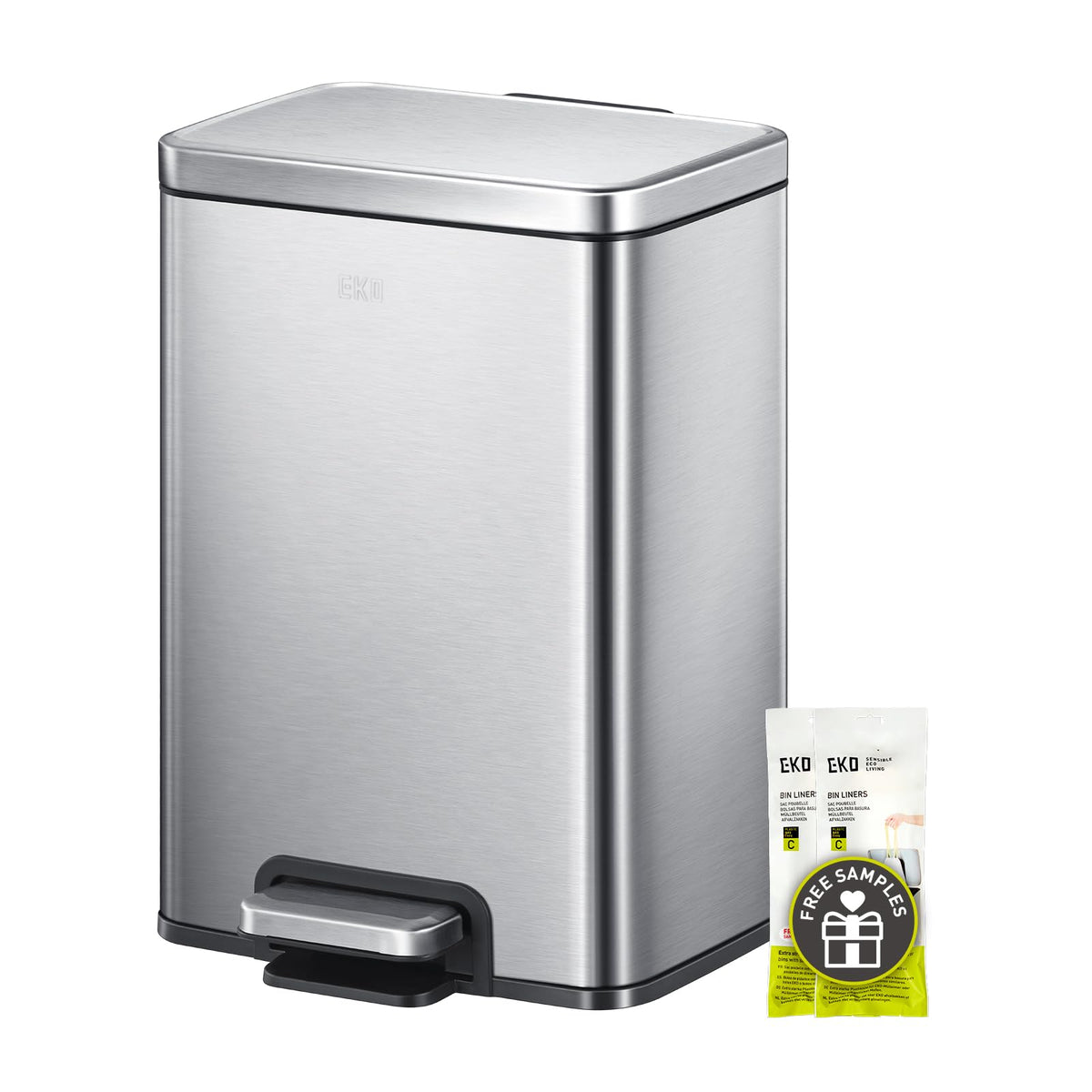 EKO Madison 12L trash can front view with pedal for hands-free disposal.