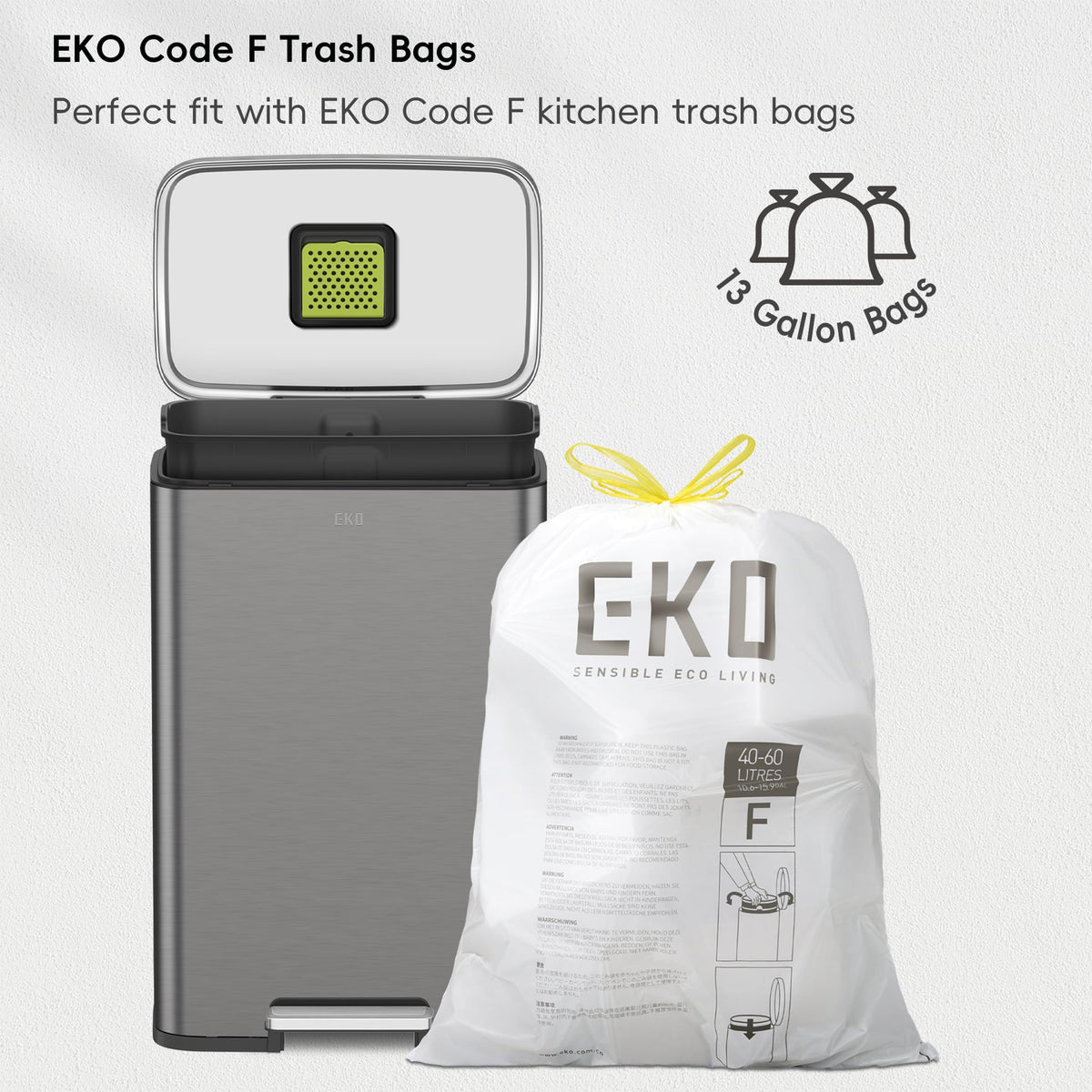 EKO Madison elevated inner bucket with handles for easy bag changes.