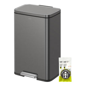EKO Madison gunmetal trash can with soft-close lid for quiet kitchen operation.