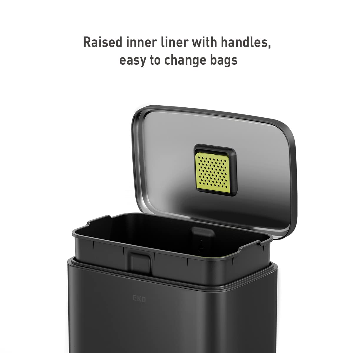 Close-up of EKO Madison lid with soft-close mechanism for quiet operation.