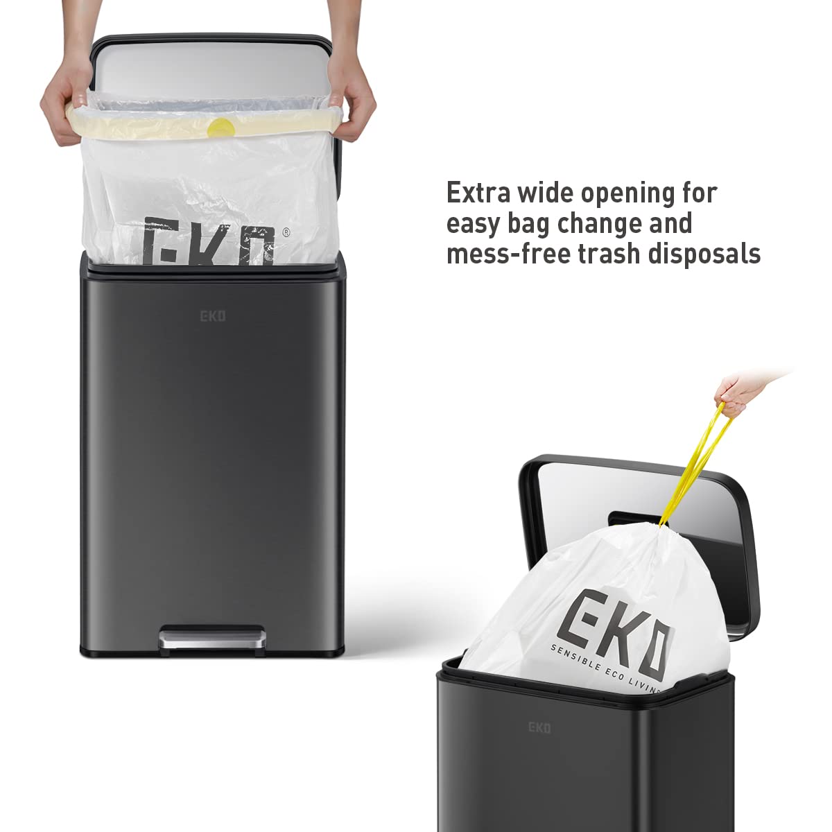 EKO Madison stay-open lid lock enables longer bag changes.