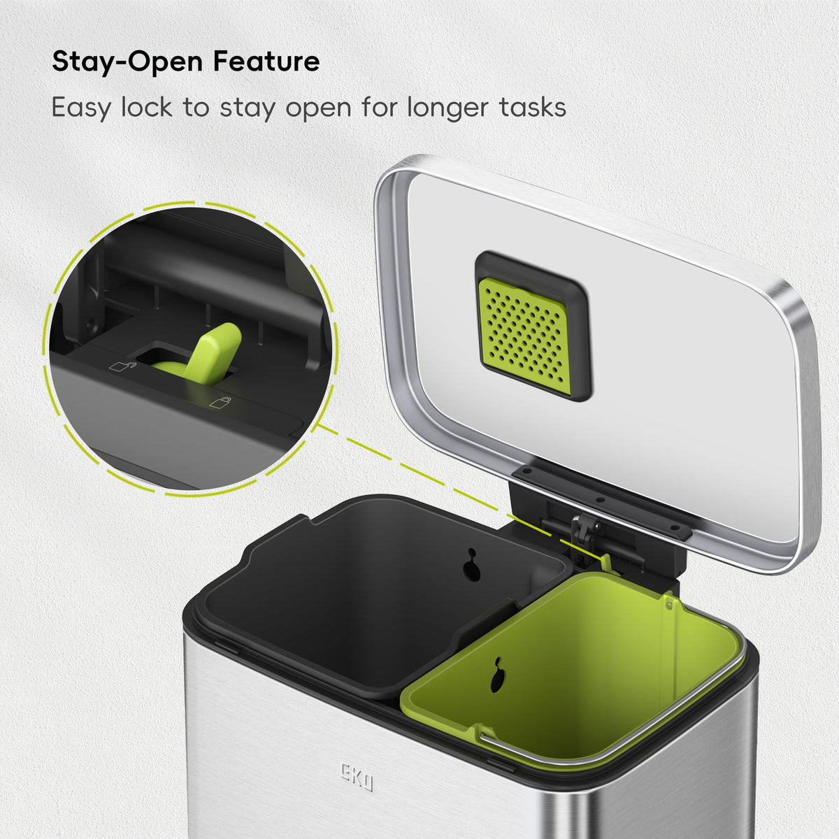 EKO Madison soft-close lid operates quietly for a calm kitchen.