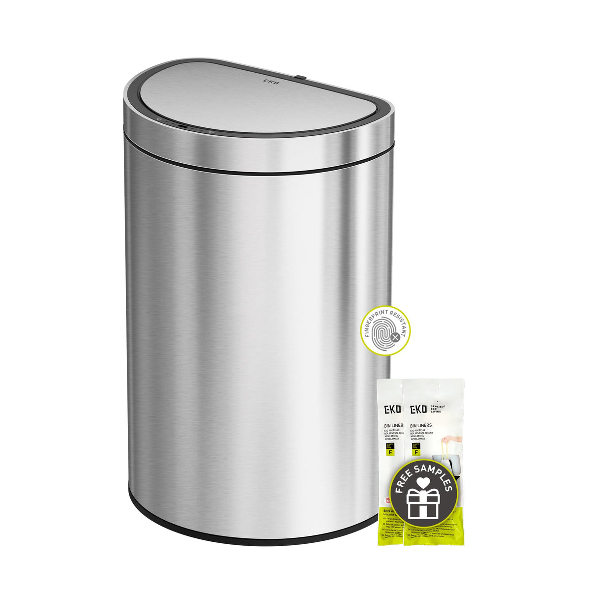 EKO Mirage motion sensor trash can setup eliminates touching waste.