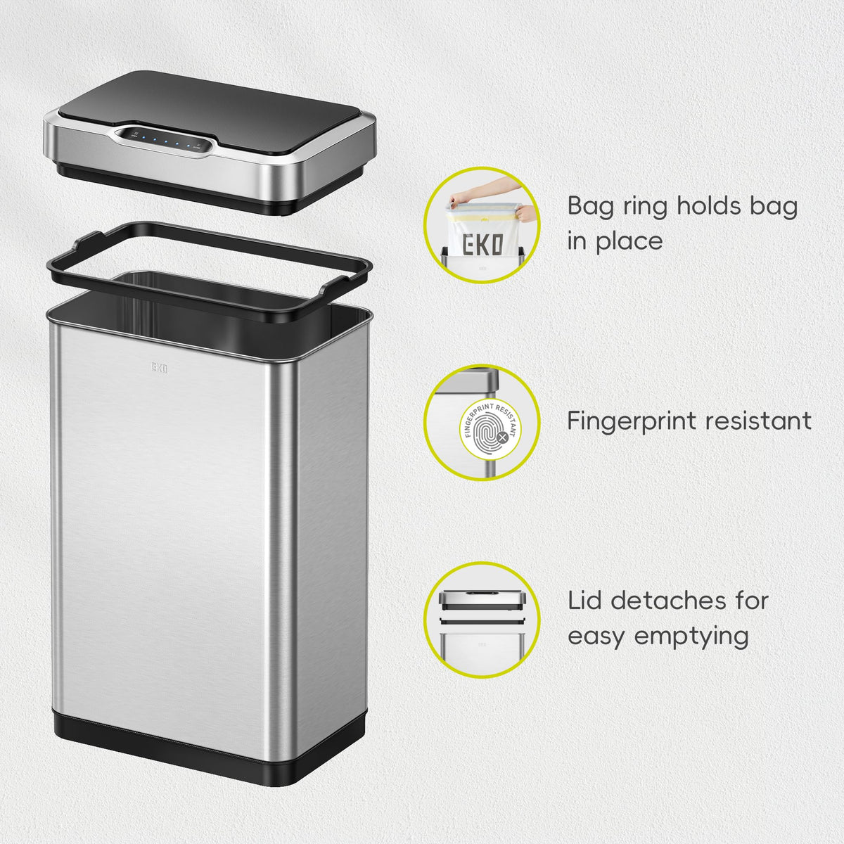 EKO Mirage-T fingerprint-resistant finish maintains a clean exterior during daily use