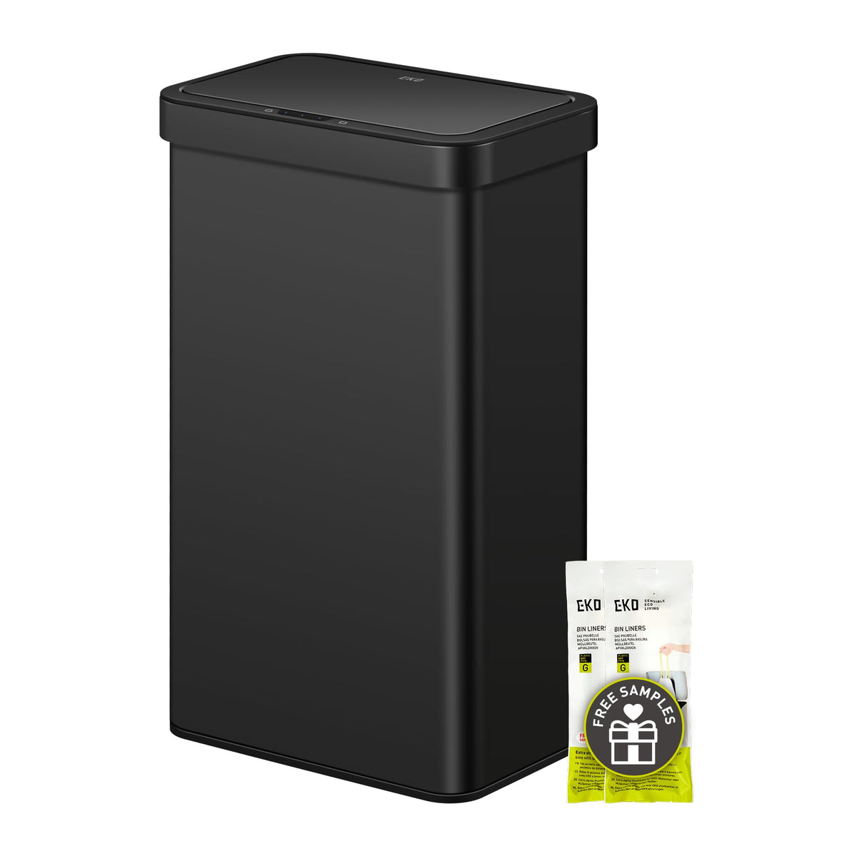 EKO Nova sensor trash can front view, showing 80-liter capacity