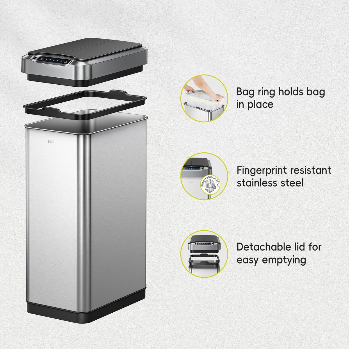 EKO Phantom-T 50L fits compact kitchens with 10.2 inch width.