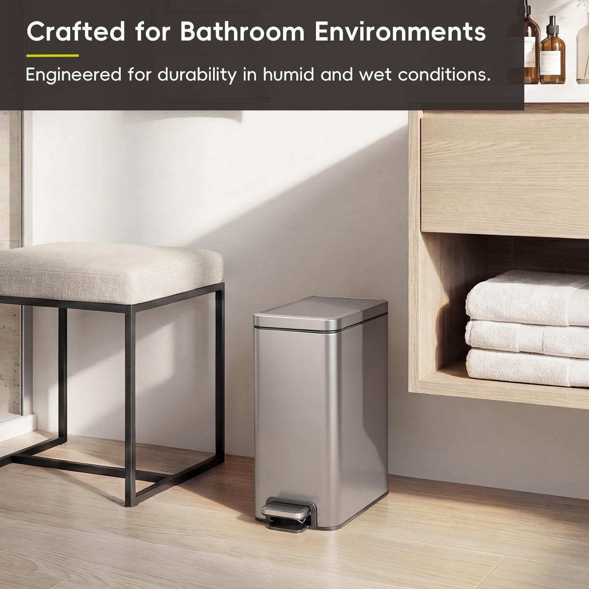 Sleek silver finish complements modern bathrooms and resists smudges.
