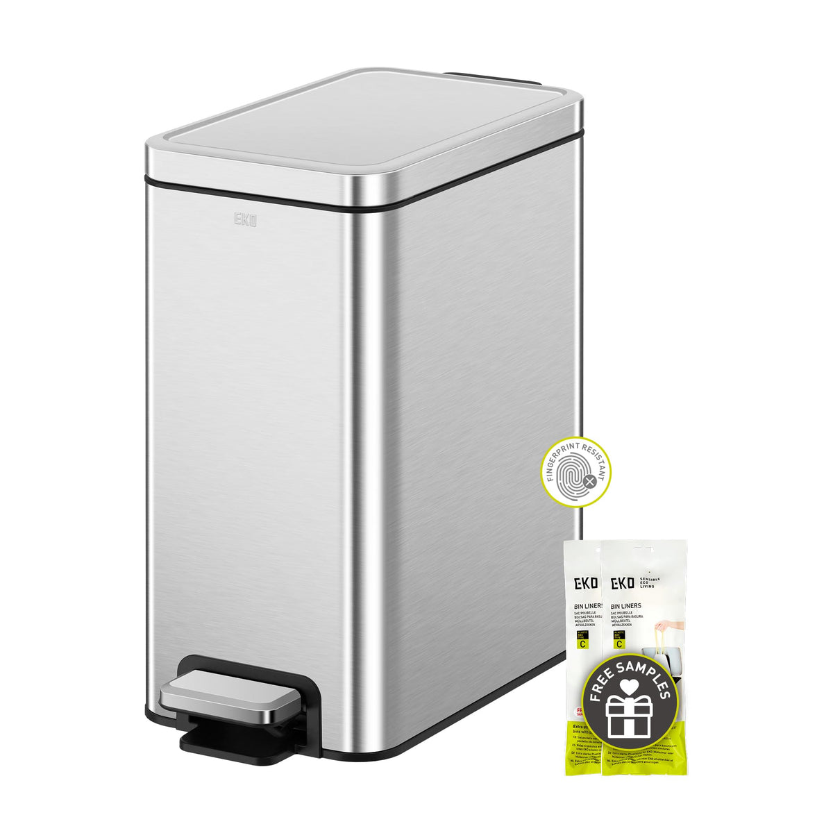 EKO small bathroom trash can with lid-soft-close for quiet waste disposal.