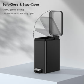 Sturdy step-on pedal on the EKO trash can for durable use.