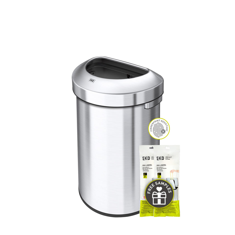 EKO Urban 60L semi-round open-top bin, front view for easy disposal.