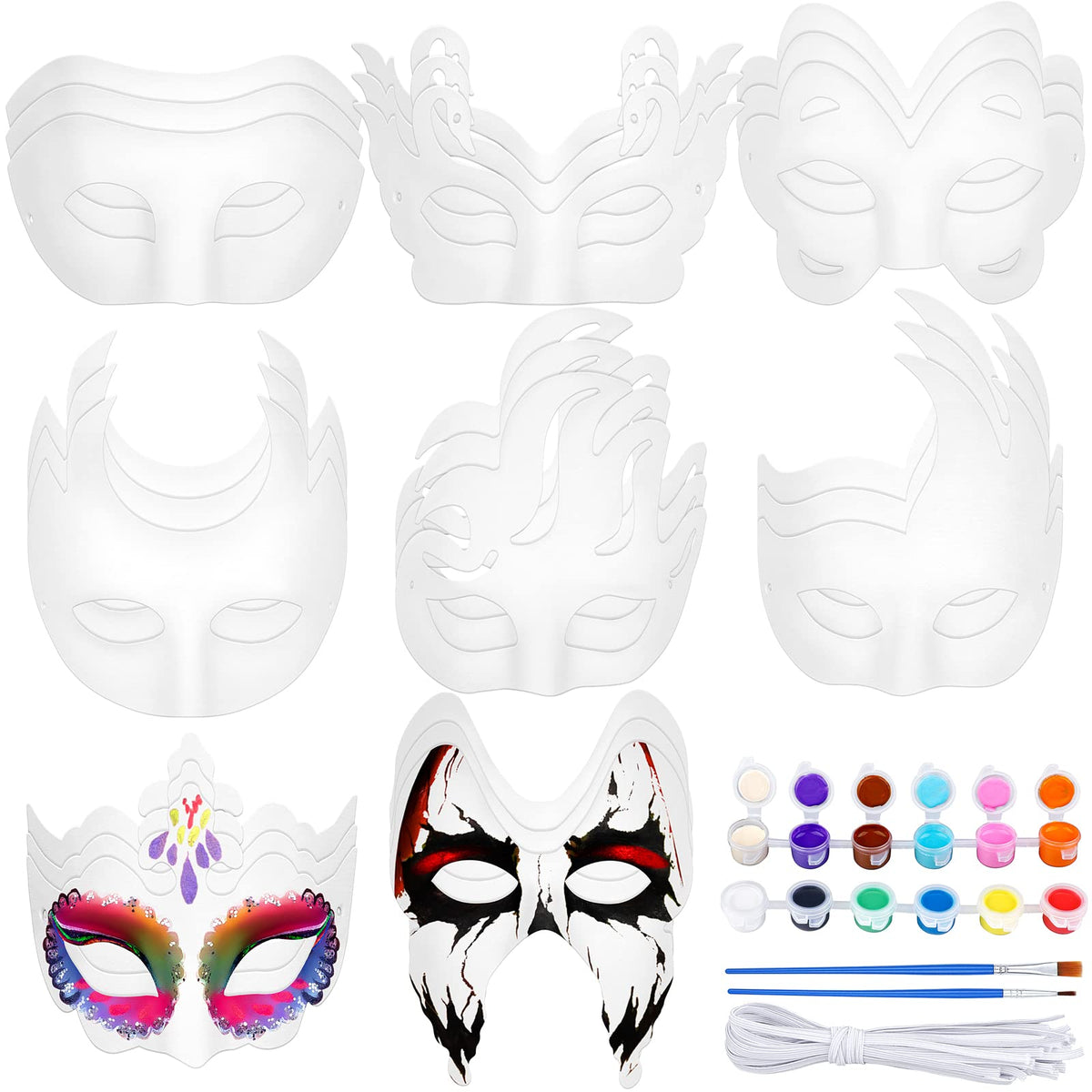 Elcoho half-face masks pack with tether and paint kit for creative DIY crafting.