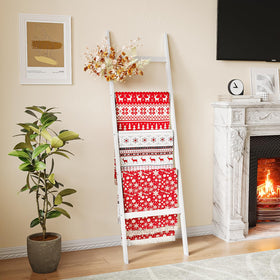 EleganfurHony 5-layer bamboo blanket ladder in white shows sturdy towel storage.
