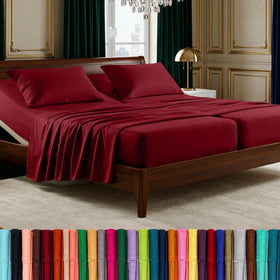Elegant Comfort 1500 microfiber sheet set in burgundy with flat and fitted sheets for a smooth sleep surface.