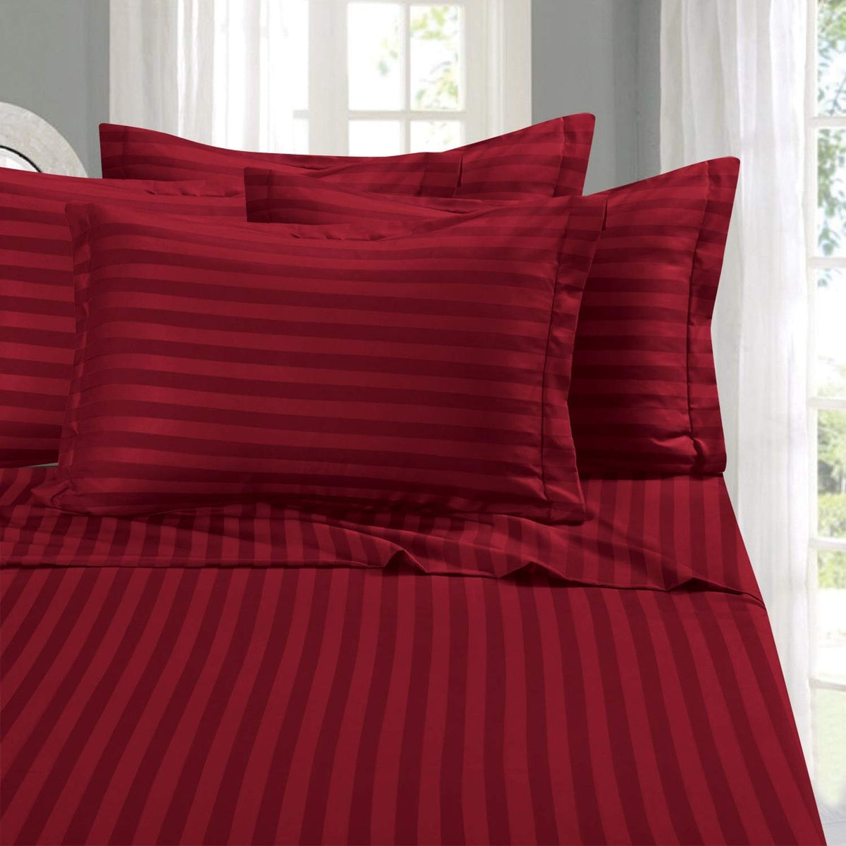 Elegant Comfort damask stripe flat sheet in king burgundy, ultra-soft and colorfast