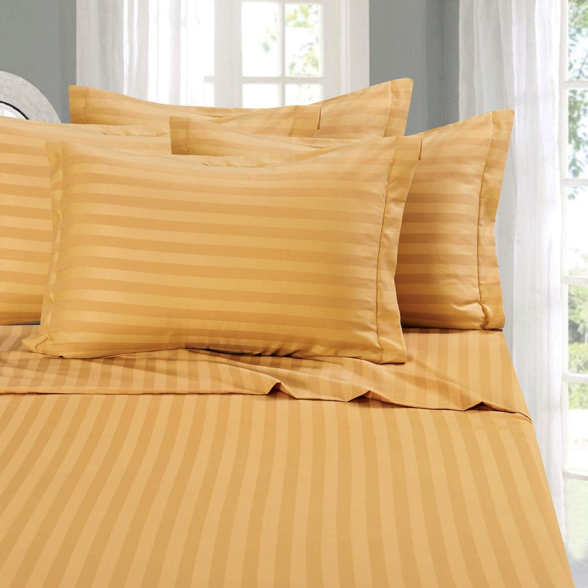 Elegant Comfort damask stripe pattern sheets for a hotel quality look and lasting appeal.