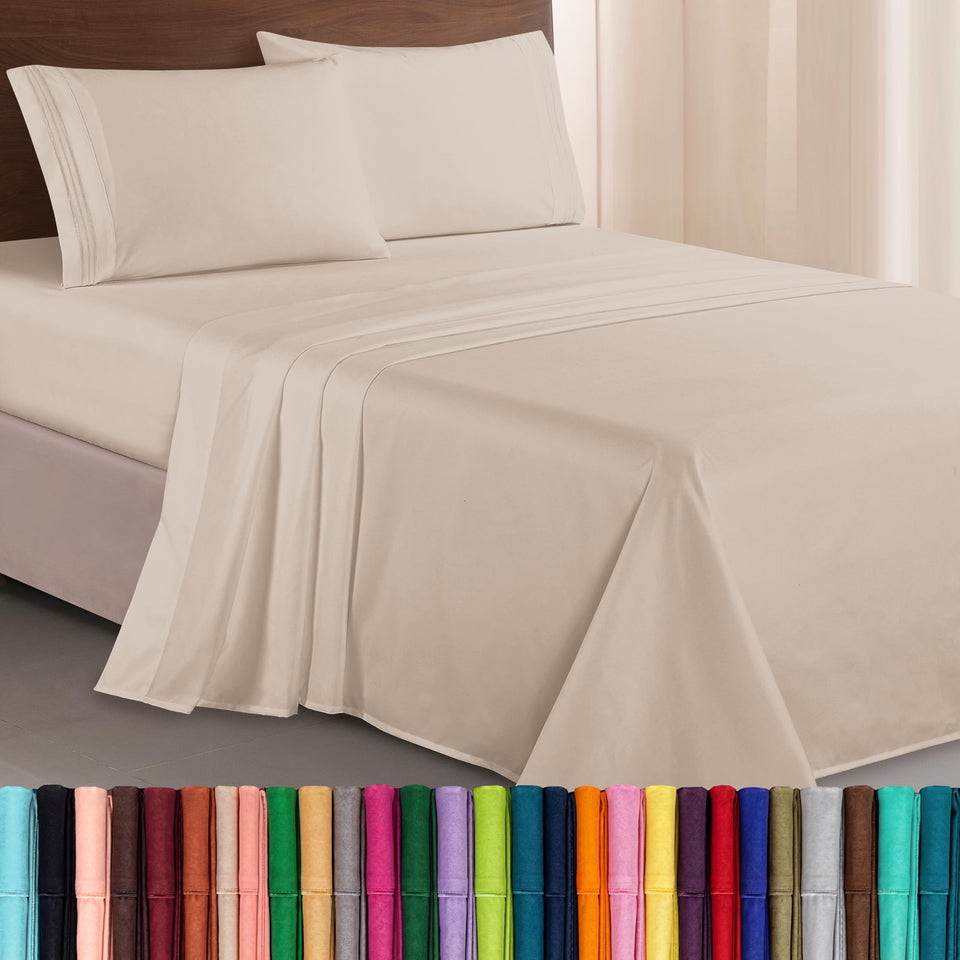 Elegant Comfort king flat sheet in cream for breathable softness.