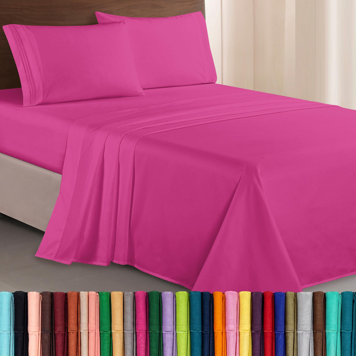 Elegant Comfort flat sheet in hot pink, ultra-soft and breathable for a cozy night.