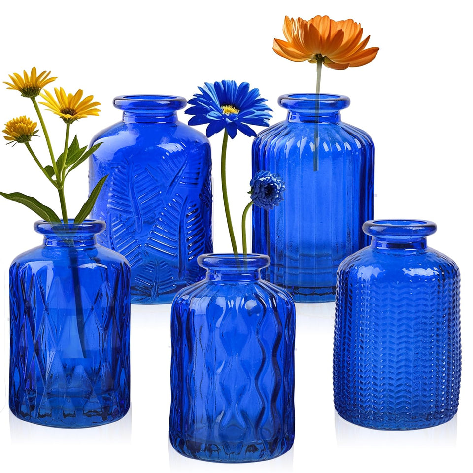 Eleganttime cobalt blue glass bud vase set for elegant table decor