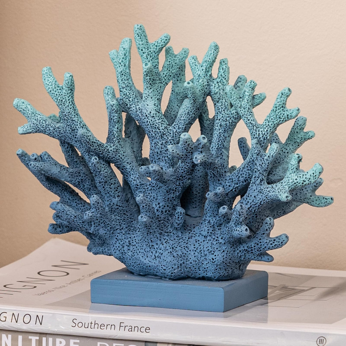 Elegondrar blue coral decor offers coastal charm with a durable resin finish.