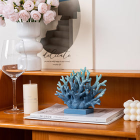 Elegondrar coastal tabletop coral ornament in blue suits beach-themed decor.