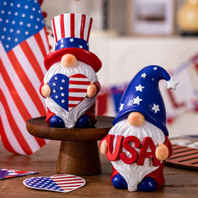 Two-piece Elegondrar gnomes display vibrant patriotic colors in garden or porch