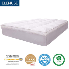ELEMUSE certification badges highlight Oeko-Tex, Downpass and RDS standards.