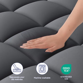 ELEMUSE Queen Grey Topper ultra-thick overfilled fill for better hip and shoulder comfort.