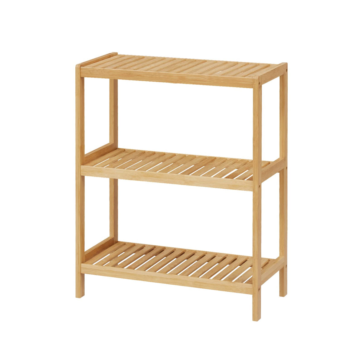 Elepude 3-Tier Bamboo Shelf, front view, sturdy framing for daily storage.