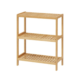 Elepude 3-Tier Bamboo Shelf, front view, sturdy framing for daily storage.