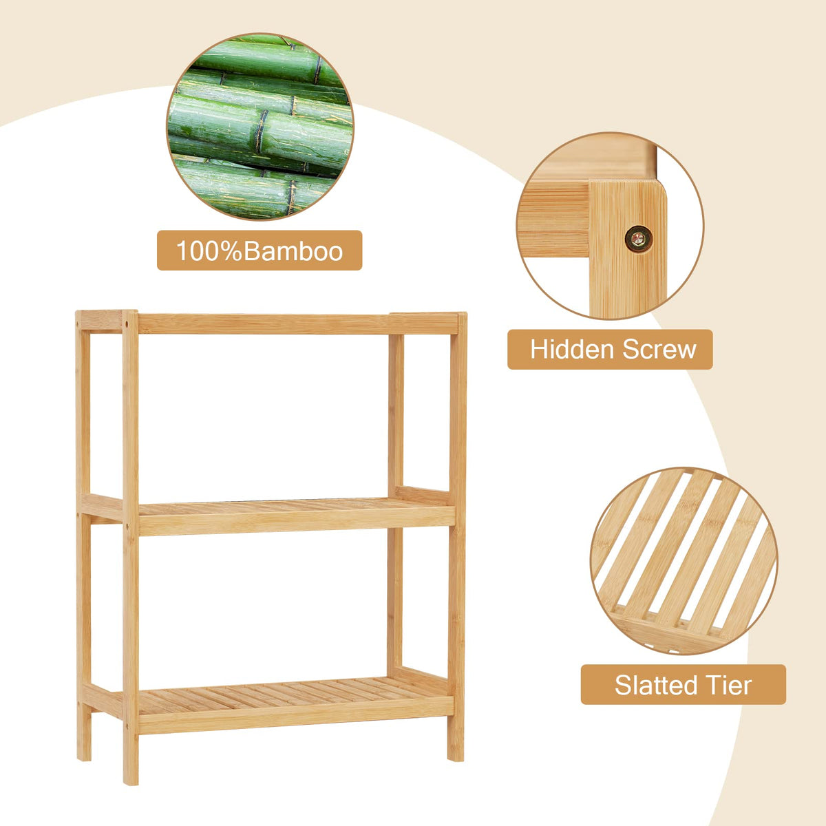 Elepude 3-Tier Bamboo Shelf, top view, organized display surface.
