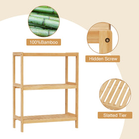 Elepude 3-Tier Bamboo Shelf, top view, organized display surface.