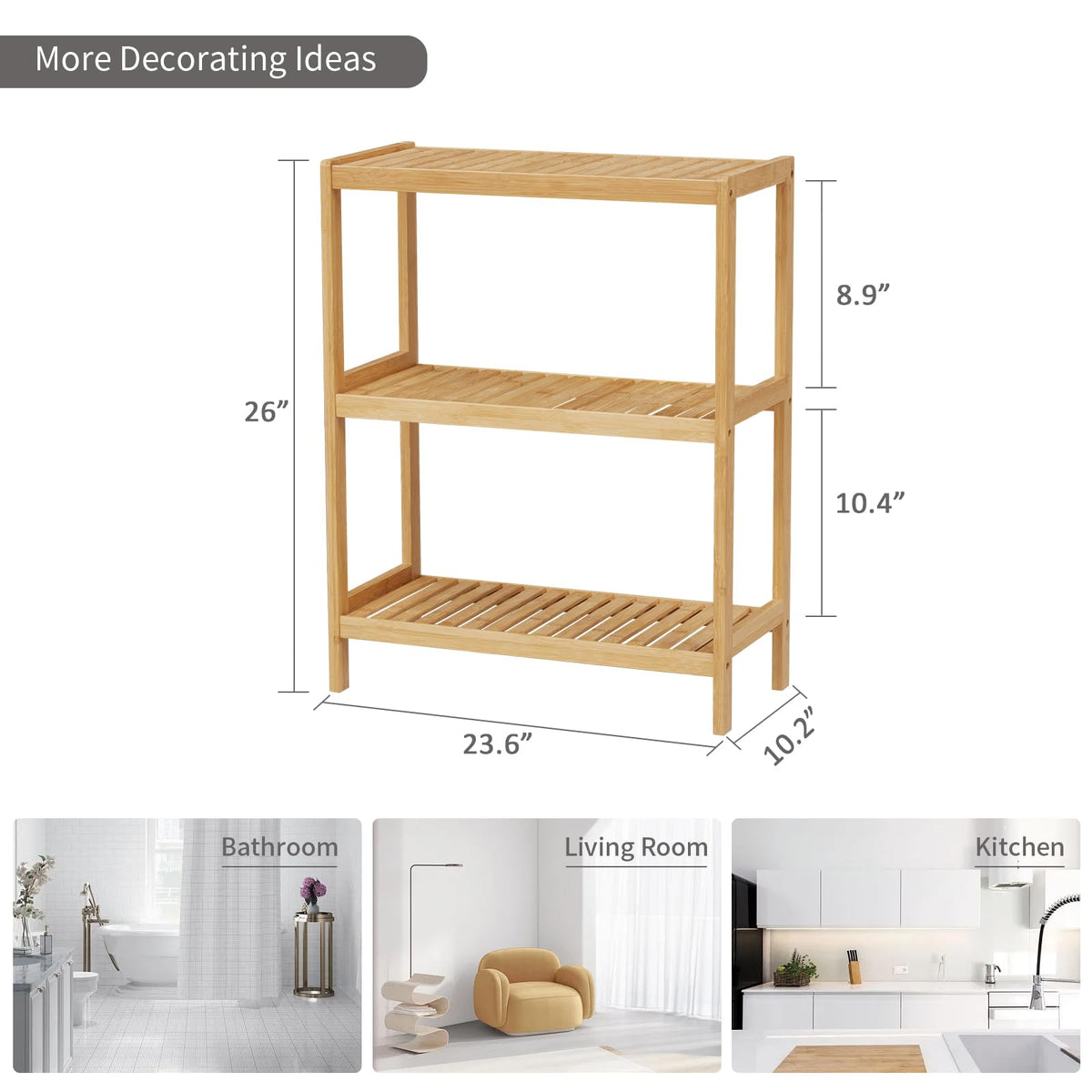 Elepude Bamboo Shelf in bathroom setup, tidy toiletries.