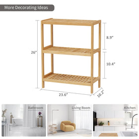Elepude Bamboo Shelf in bathroom setup, tidy toiletries.