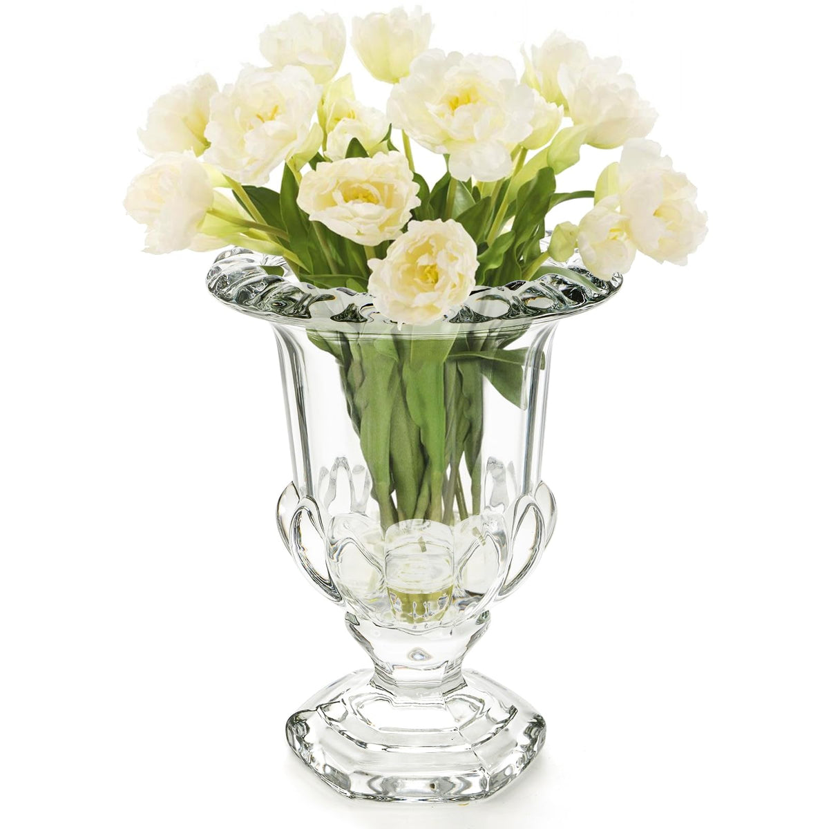 ELFULLY 8-inch urn vase in clear crystal glass for striking centerpiece displays.