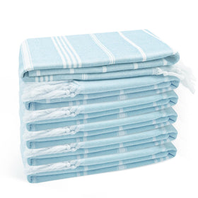 Eliamo blue Turkish beach towel set of 6 laid flat, oversized for beach comfort.