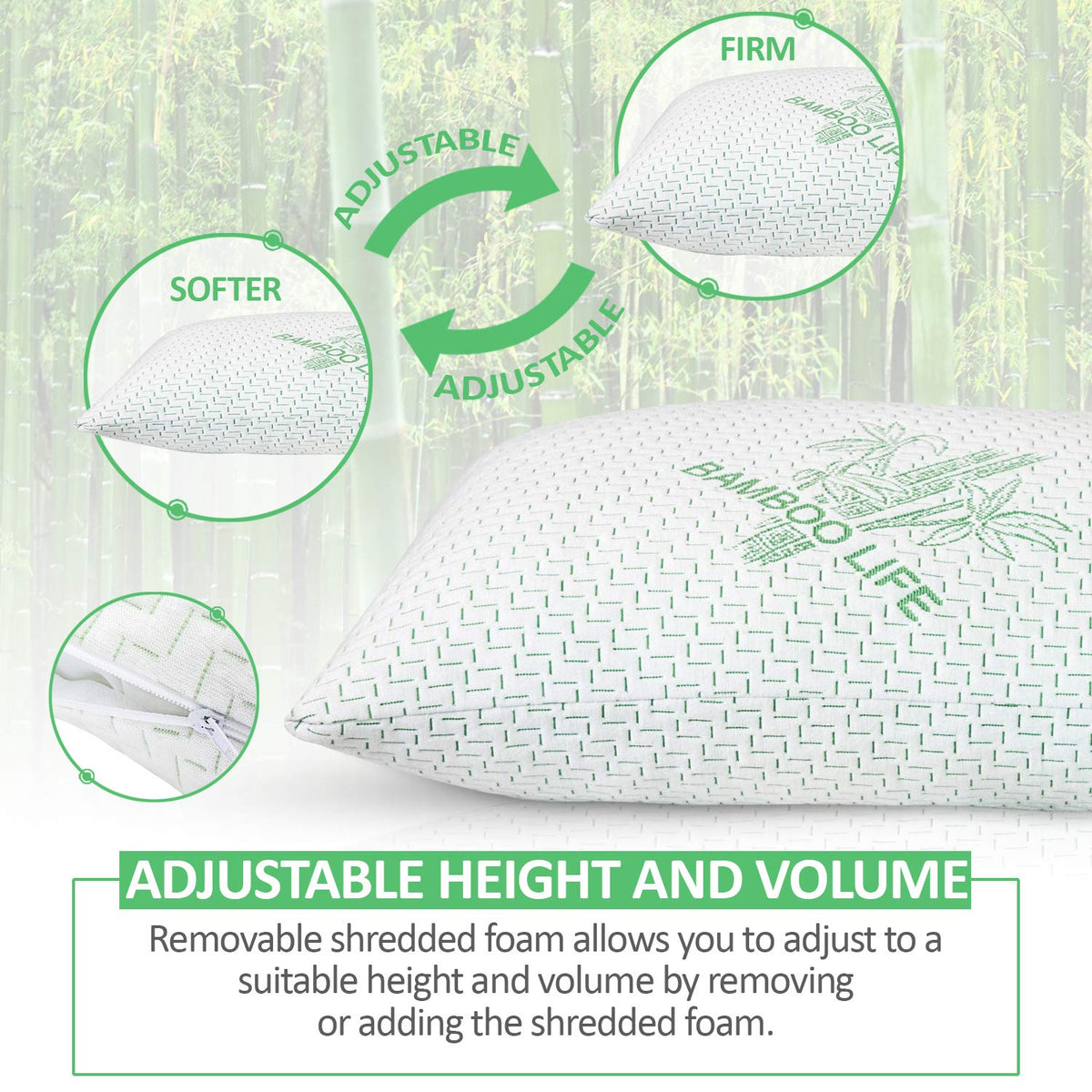 Elif King Size Pillow adjustable height by removing or adding foam