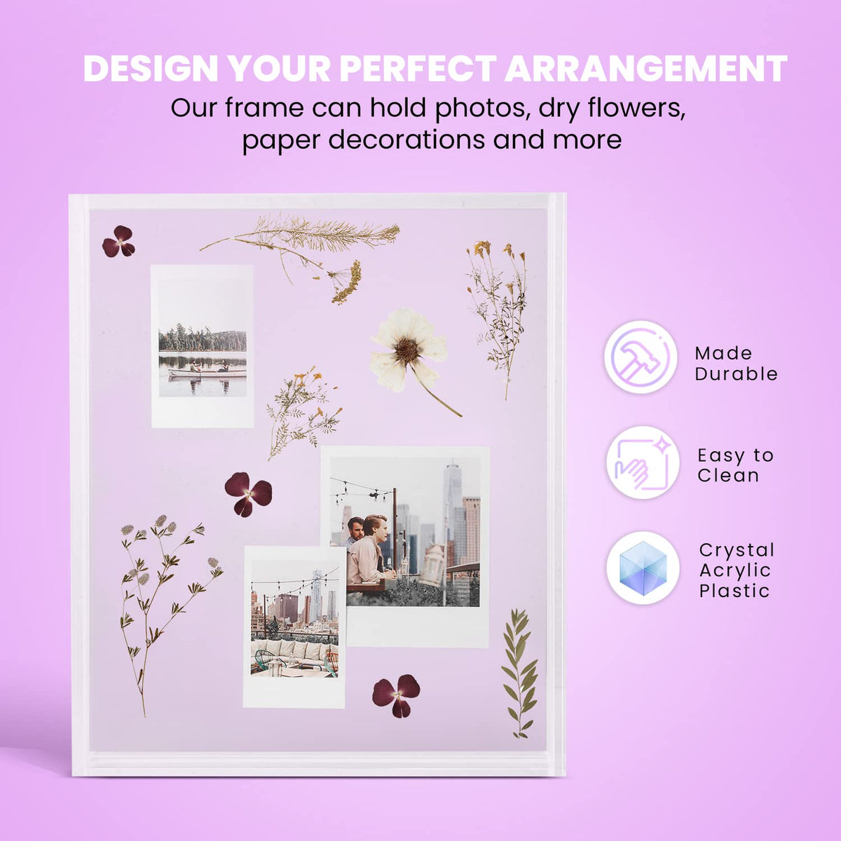 Elil frame supports 8x10 photos and can display a collage of Polaroid Go prints.
