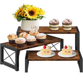 ELITEROO 3-Tier cupcake stand on rustic brown wood for dessert tables.