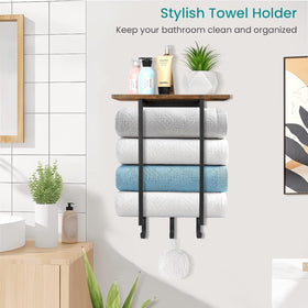 ELITEROO rustic brown finish adds warmth while organizing towels.