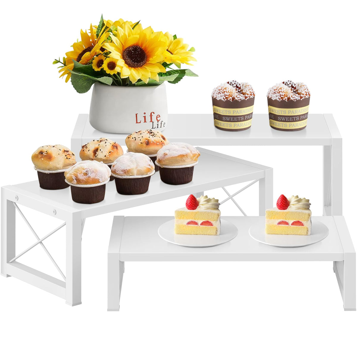 ELITEROO White 3-Tier Cupcake Stand shows desserts with rustic charm and stable multi-level display