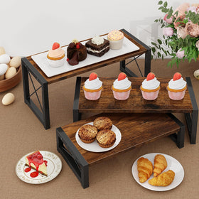 ELITEROO wood display risers medium, stackable design saves space.