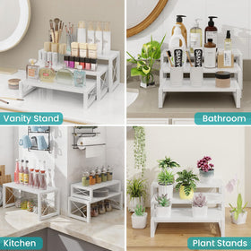 ELITEROO wooden display riser medium elevates treats or cosmetics with elegant multi-level presentation