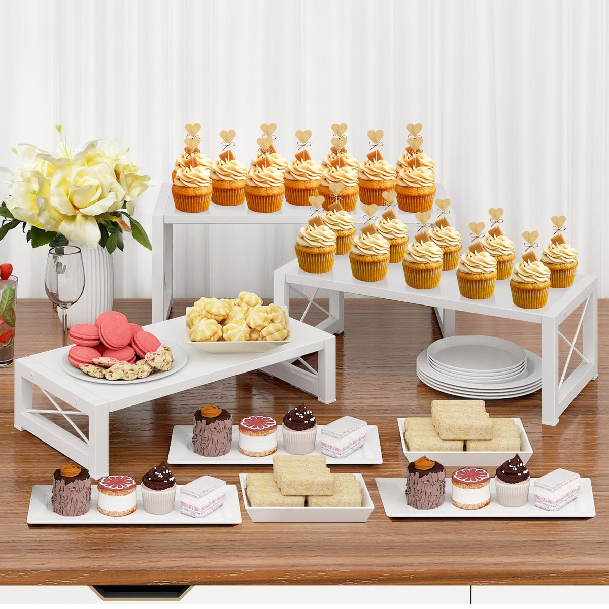 ELITEROO wooden display riser small highlights compact tiered display for cupcakes or jewelry
