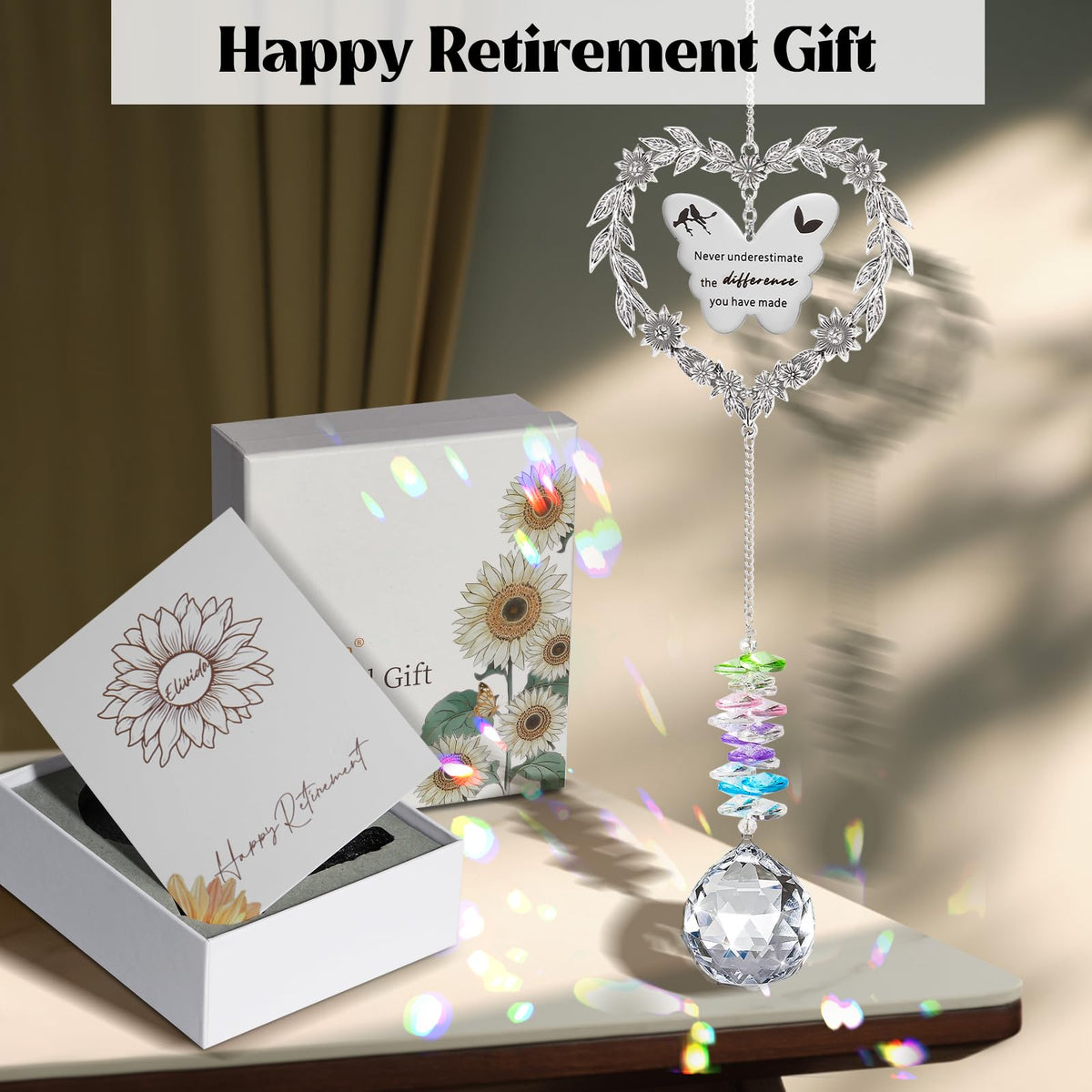 Elivida retirement gift box and card ready for gifting.