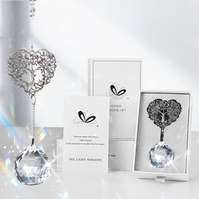 Elivida tree of life heart ornament with a 40 mm crystal ball casting rainbow light